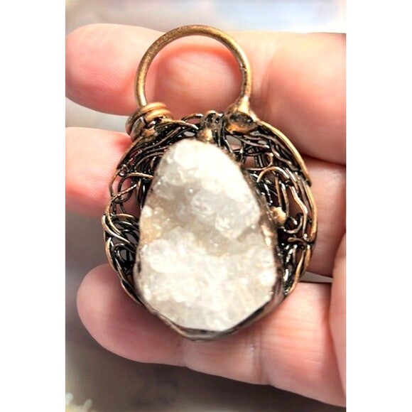 Beautiful Hand Wrapped Clear Quartz Cluster Pendant - Picture 3 of 4